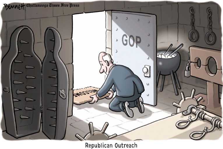 Political/Editorial Cartoon by Clay Bennett, Chattanooga Times Free Press on Republican Party Reaching Out