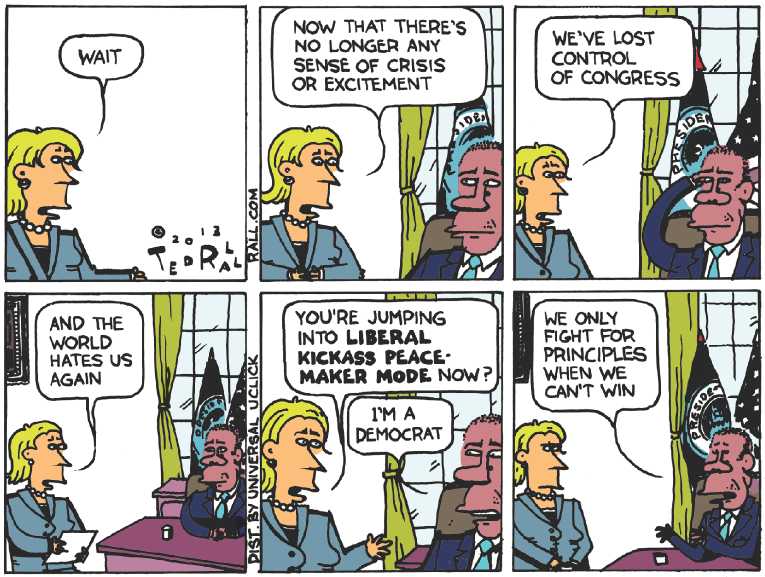 Political/Editorial Cartoon by Ted Rall on Obama Gaining Momentum