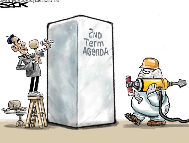 Political/Editorial Cartoon by Steve Sack, Minneapolis Star Tribune on Obama Gaining Momentum