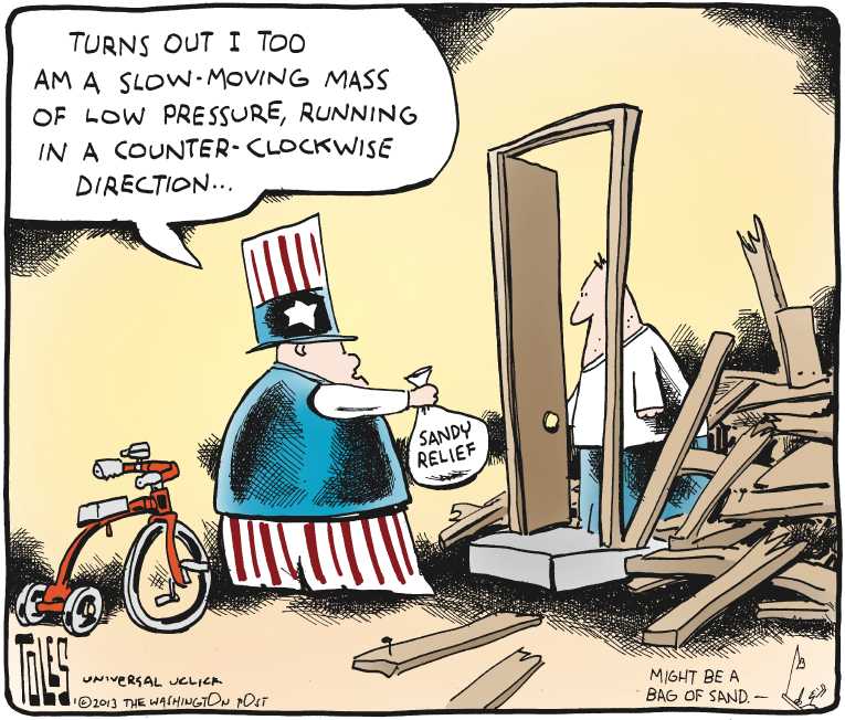 Political/Editorial Cartoon by Tom Toles, Washington Post on Sandy Victims Hope to Rebuild
