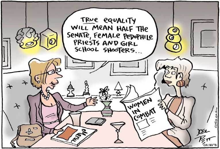 Political/Editorial Cartoon by Joel Pett, Lexington Herald-Leader, CWS/CartoonArts Intl. on Women Fit for Combat