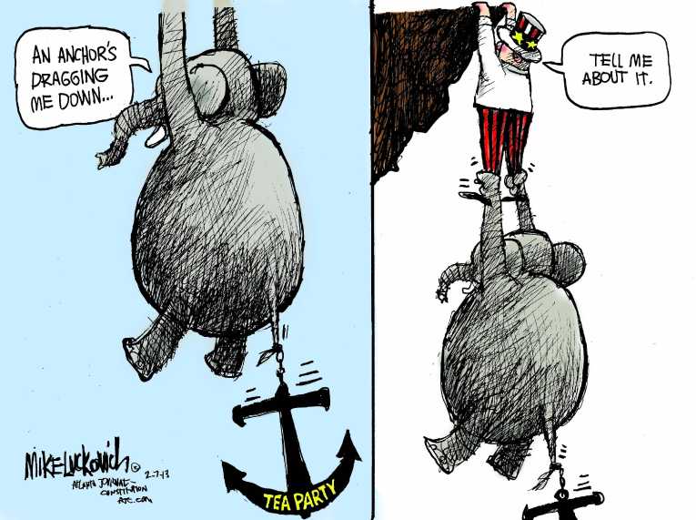Political/Editorial Cartoon by Mike Luckovich, Atlanta Journal-Constitution on GOP Repositioning Continues