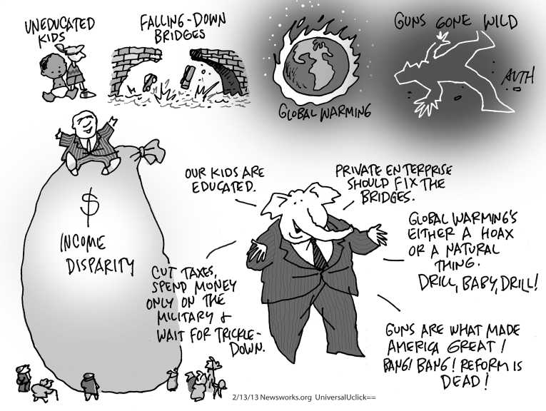Political/Editorial Cartoon by Tony Auth, Philadelphia Inquirer on Stock Market Soaring