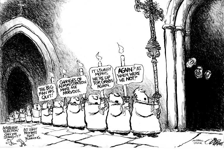 Political/Editorial Cartoon by Pat Oliphant, Universal Press Syndicate on Pope Announces Retirement