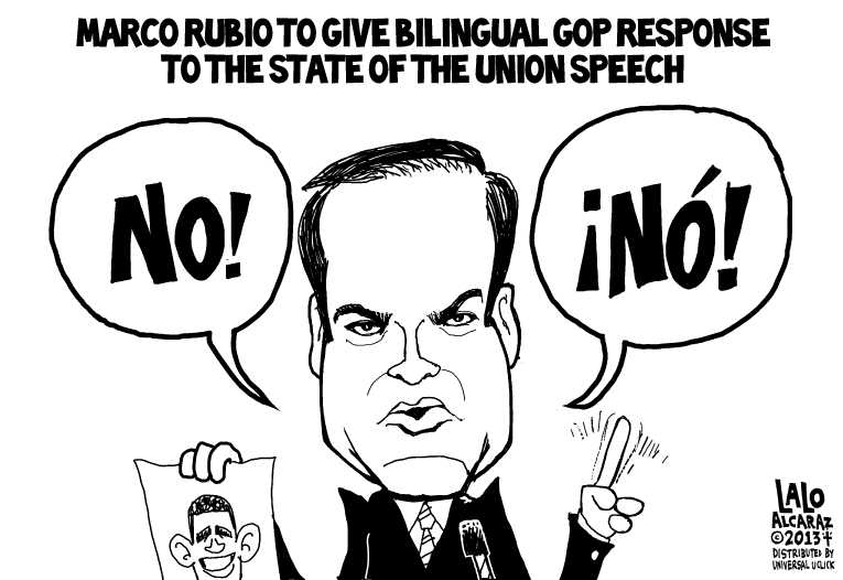 Political/Editorial Cartoon by Lalo Alcaraz on Obama Defines Goals