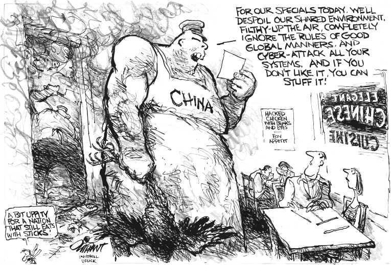 Political/Editorial Cartoon by Pat Oliphant, Universal Press Syndicate on Economic Battle Escalating