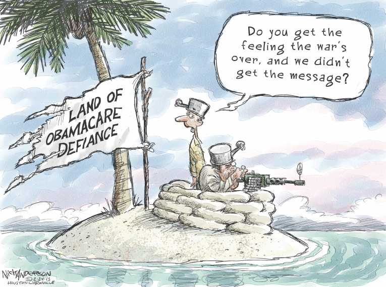 Political/Editorial Cartoon by Nick Anderson, Houston Chronicle on GOP Working With Obama