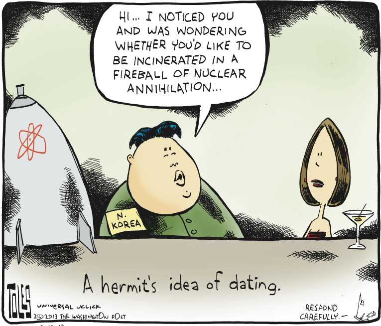 Political/Editorial Cartoon by Tom Toles, Washington Post on North Korea Threatens War