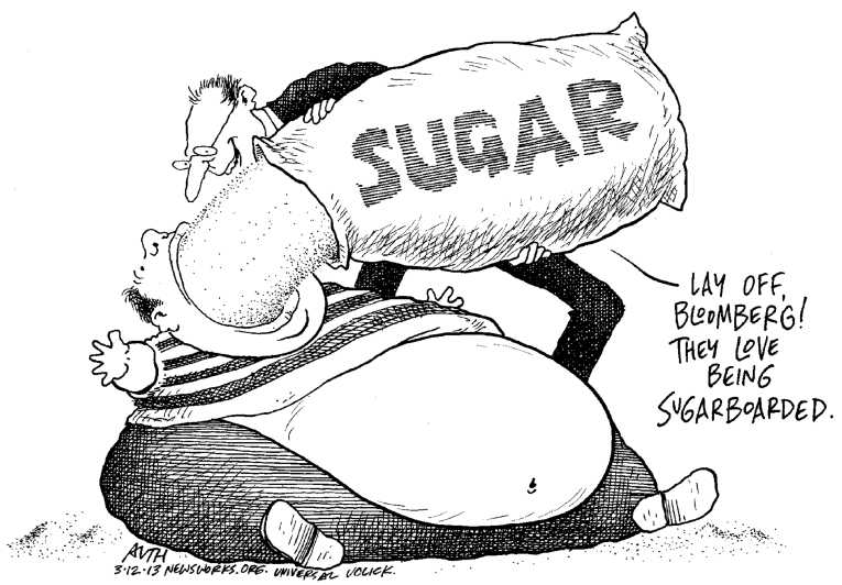 Political/Editorial Cartoon by Tony Auth, Philadelphia Inquirer on NY Drink Ban Repealed
