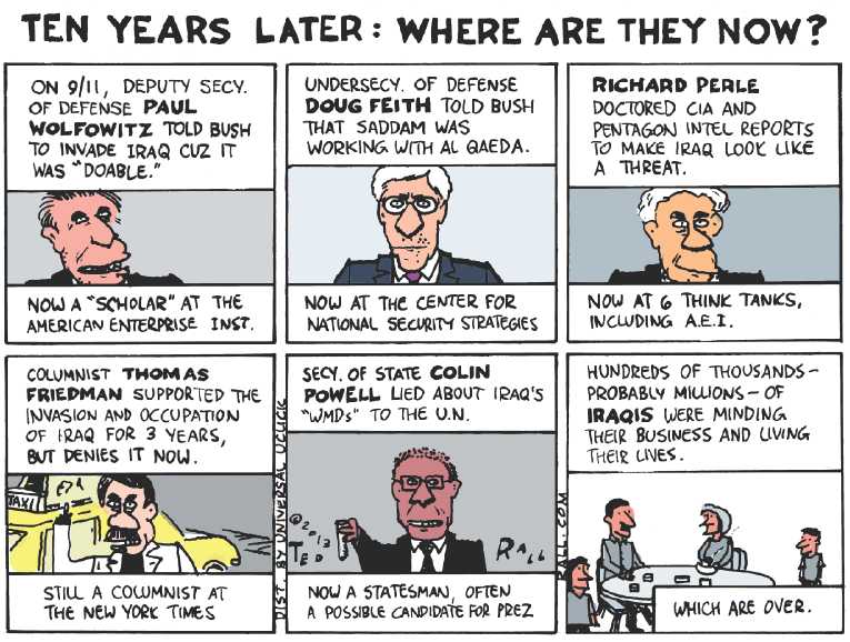 Political/Editorial Cartoon by Ted Rall on Efforts Against Terror Continue