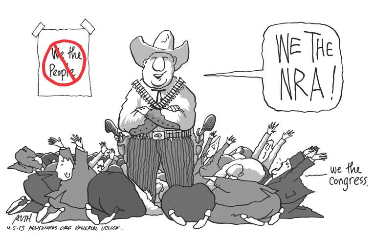Political/Editorial Cartoon by Tony Auth, Philadelphia Inquirer on Gun Compromise Reached