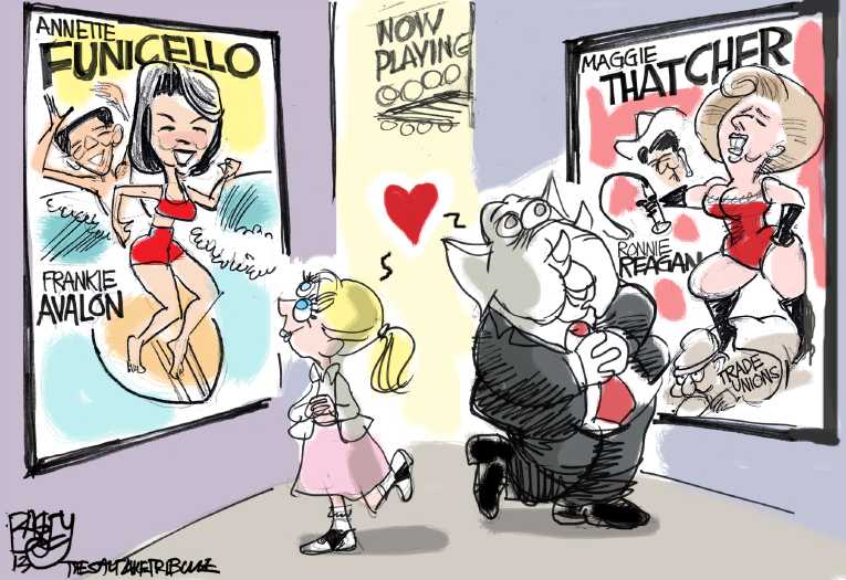 Political/Editorial Cartoon by Pat Bagley, Salt Lake Tribune on Margaret Thatcher Dies