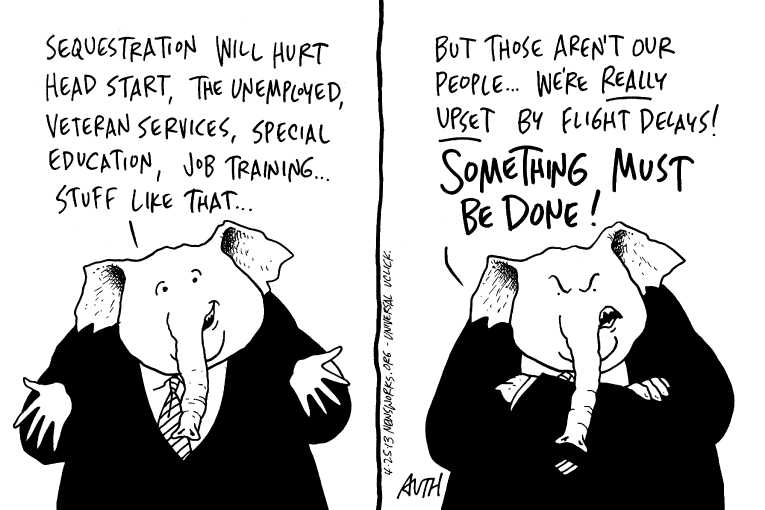 Political/Editorial Cartoon by Tony Auth, Philadelphia Inquirer on Congress Annoyed by Air Delays