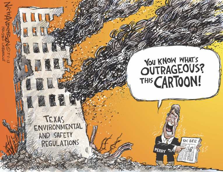 Political/Editorial Cartoon by Nick Anderson, Houston Chronicle on Texas Gov. Angered by Cartoon