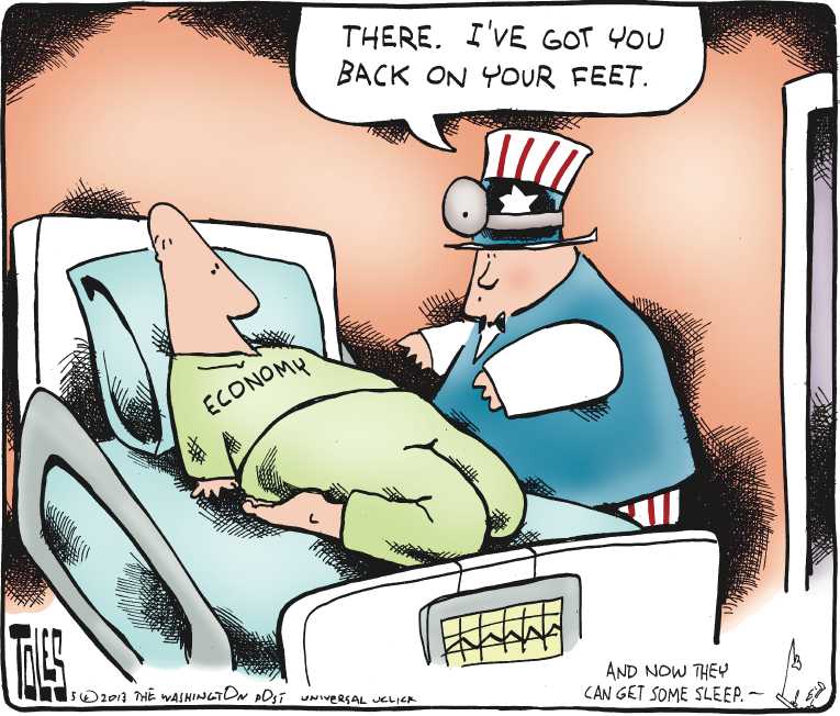 Political/Editorial Cartoon by Tom Toles, Washington Post on Stock Market Breaks 15,000