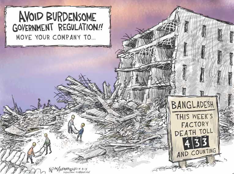 Political/Editorial Cartoon by Nick Anderson, Houston Chronicle on Labor Costs Remaining Low