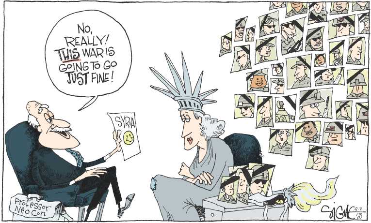 Political/Editorial Cartoon by Signe Wilkinson, Philadelphia Daily News on Another US War Looming