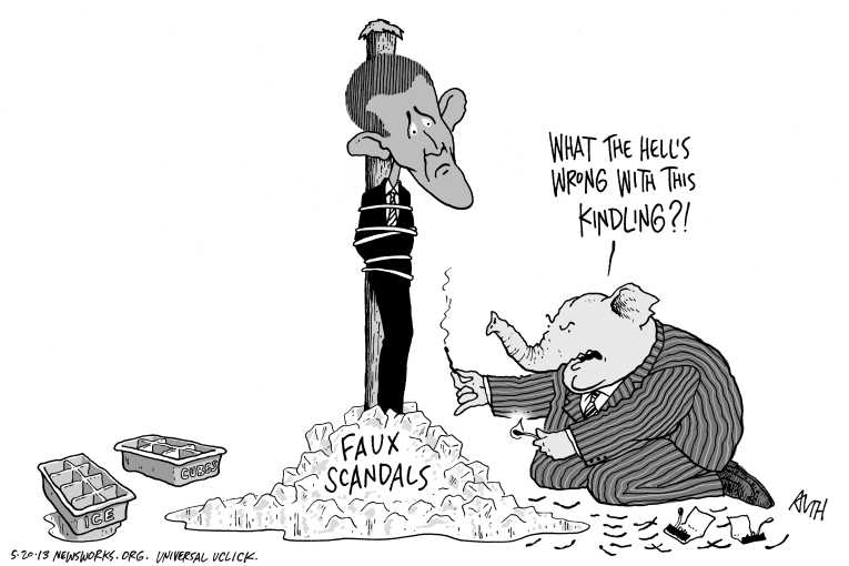 Political/Editorial Cartoon by Tony Auth, Philadelphia Inquirer on Scandals Rock Obama Presidency
