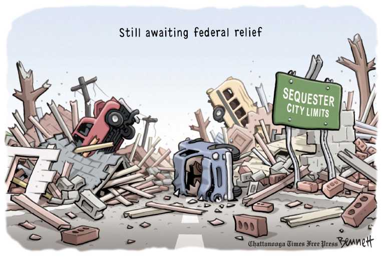 Political/Editorial Cartoon by Clay Bennett, Chattanooga Times Free Press on Tornado Levels Moore, Oklahoma