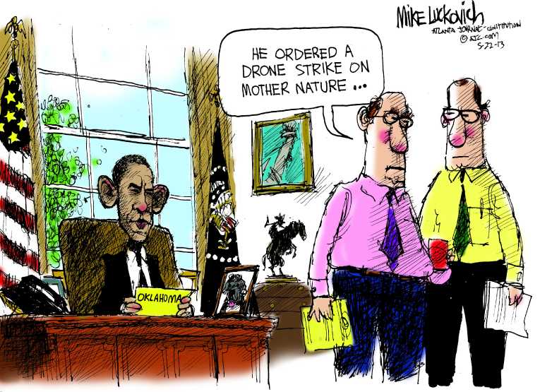 Political/Editorial Cartoon by Mike Luckovich, Atlanta Journal-Constitution on Tornado Levels Moore, Oklahoma