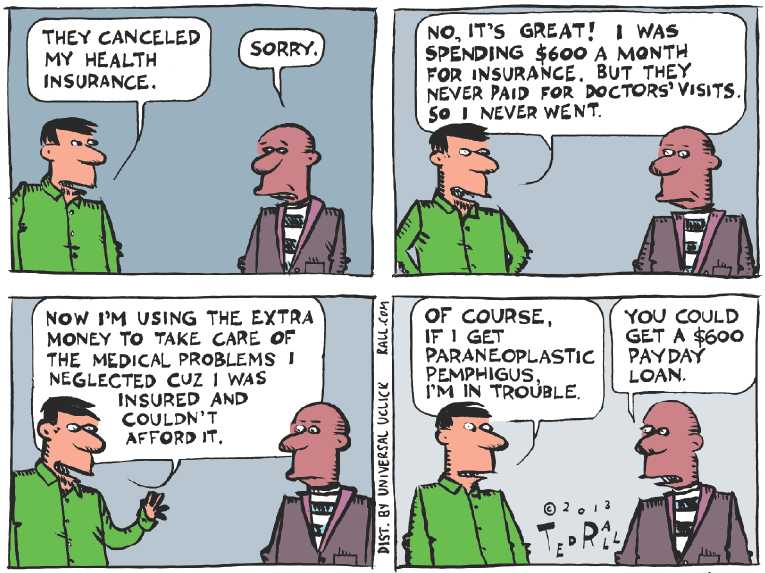 Political/Editorial Cartoon by Ted Rall on Middle Class Unaffected by Recovery