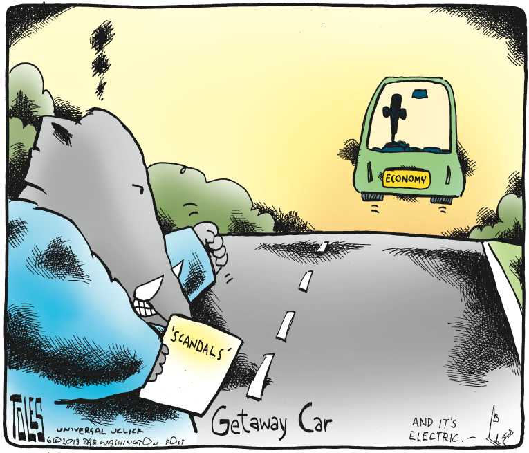 Political/Editorial Cartoon by Tom Toles, Washington Post on Obama Defends Domestic Spying