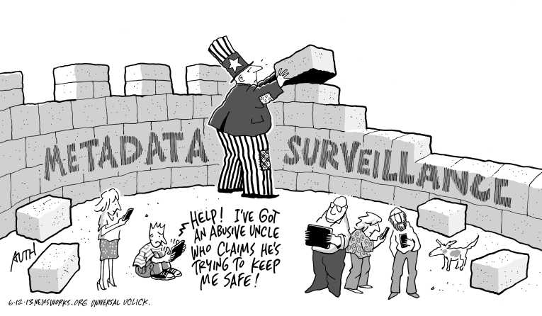 Political/Editorial Cartoon by Tony Auth, Philadelphia Inquirer on Obama Defends Terrorism Measures