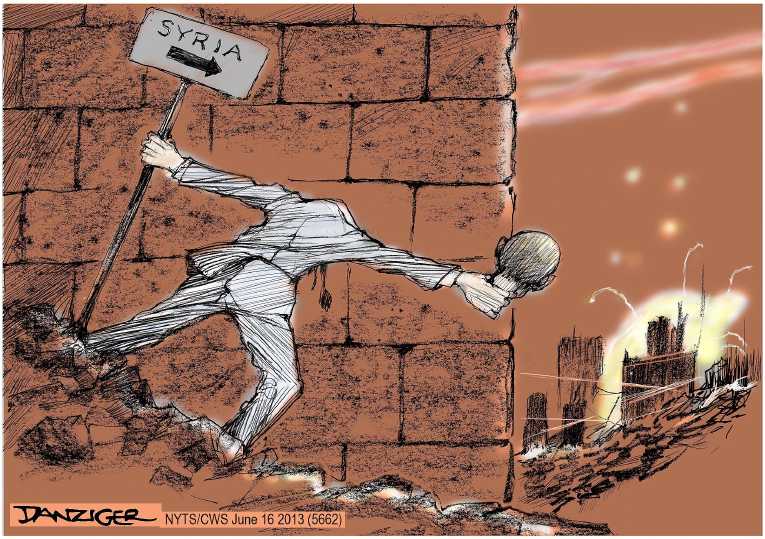 Political/Editorial Cartoon by Jeff Danziger, CWS/CartoonArts Intl. on US Position on Syria Emerging