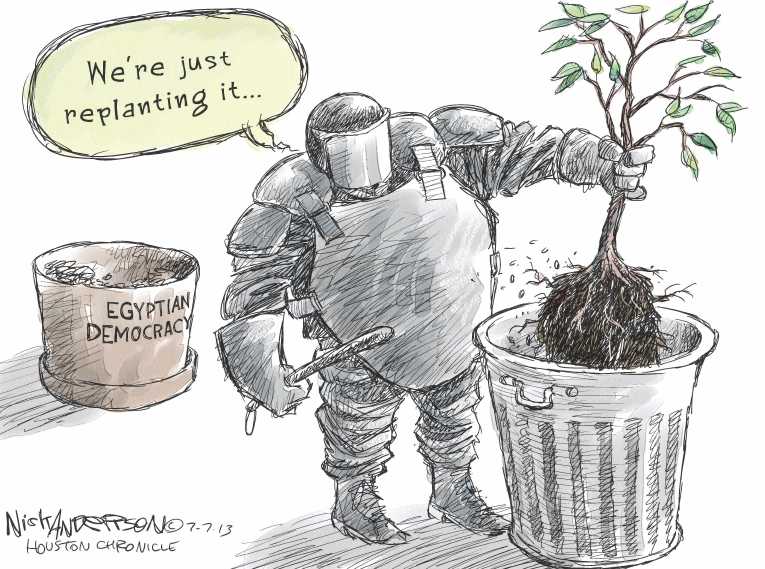 Political/Editorial Cartoon by Nick Anderson, Houston Chronicle on Morsi Overthrown in Coup
