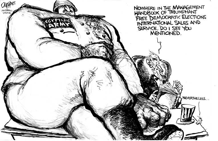 Political/Editorial Cartoon by Pat Oliphant, Universal Press Syndicate on Morsi Overthrown in Coup