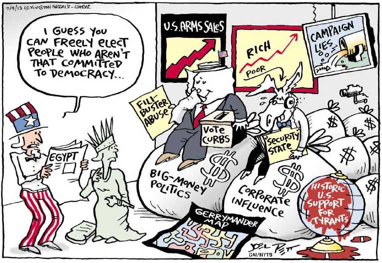 Political/Editorial Cartoon by Joel Pett, Lexington Herald-Leader, CWS/CartoonArts Intl. on Morsi Overthrown in Coup