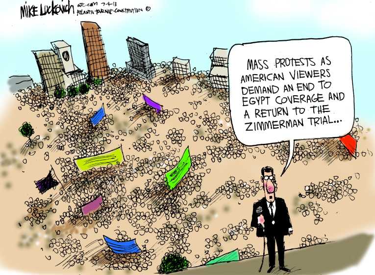 Political/Editorial Cartoon by Mike Luckovich, Atlanta Journal-Constitution on Morsi Overthrown in Coup