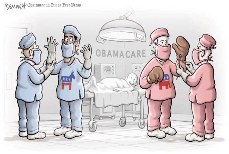 Political/Editorial Cartoon by Clay Bennett, Chattanooga Times Free Press on Republicans Fighting for Life