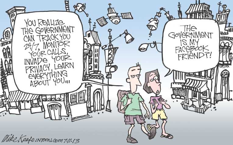 Political/Editorial Cartoon by Mike Keefe, Denver Post on President Defends Domestic Spying