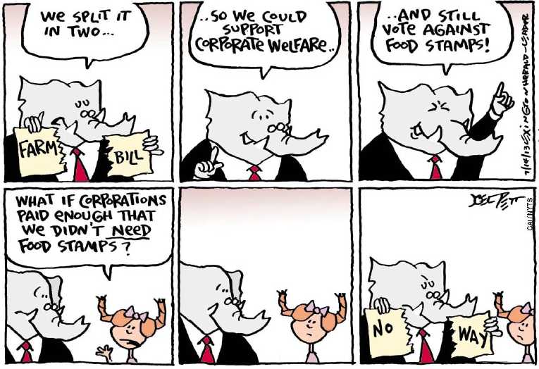 Political/Editorial Cartoon by Joel Pett, Lexington Herald-Leader, CWS/CartoonArts Intl. on GOP Cuts Target Food Stamps