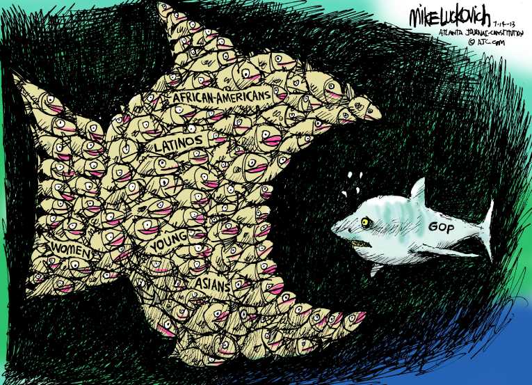 Political/Editorial Cartoon by Mike Luckovich, Atlanta Journal-Constitution on GOP Cuts Target Food Stamps