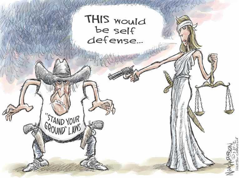 Political/Editorial Cartoon by Kirk Anderson on Martin’s Killer Acquitted