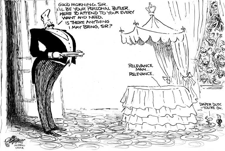 Political/Editorial Cartoon by Pat Oliphant, Universal Press Syndicate on Birth!