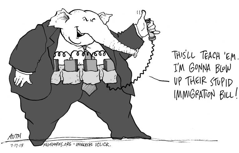 Political/Editorial Cartoon by Tony Auth, Philadelphia Inquirer on GOP Taking on Big Issues