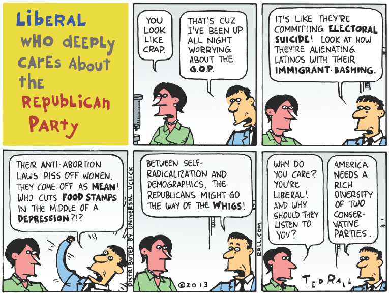 Political/Editorial Cartoon by Ted Rall on GOP Taking on Big Issues