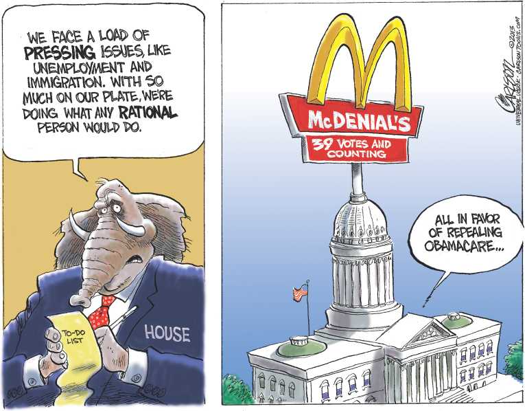 Political/Editorial Cartoon by Stuart Carlson on House Votes to Repeal ObamaCare