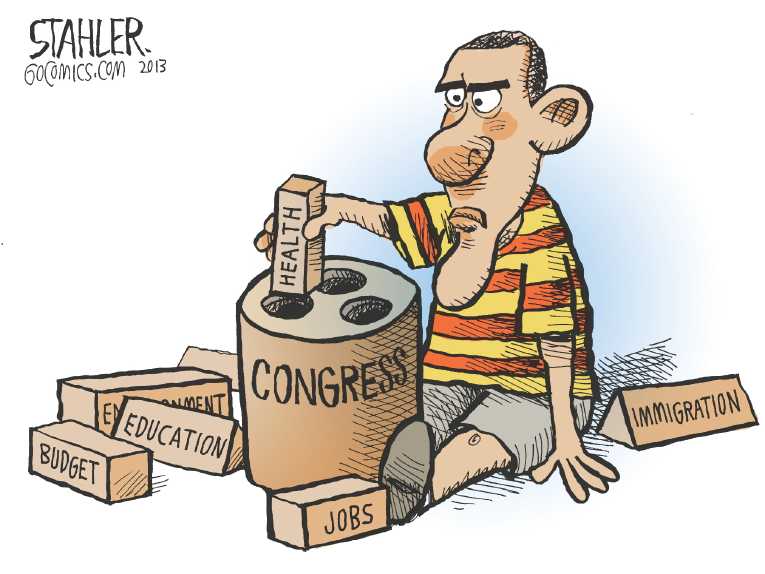 Political/Editorial Cartoon by Jeff Stahler on Obama Stumps for Middle Class