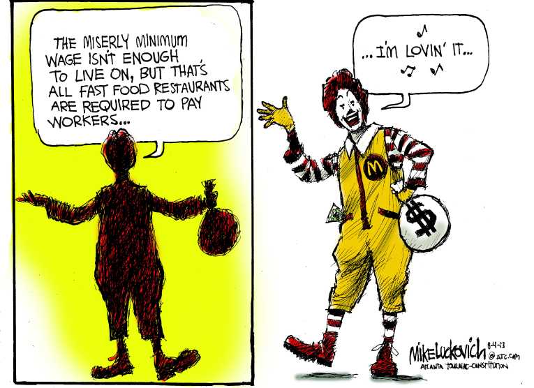 Political/Editorial Cartoon by Mike Luckovich, Atlanta Journal-Constitution on Stratification of Income Escalates