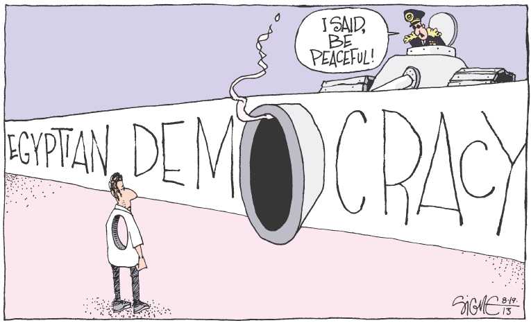 Political/Editorial Cartoon by Signe Wilkinson, Philadelphia Daily News on Egypt Stabilizing