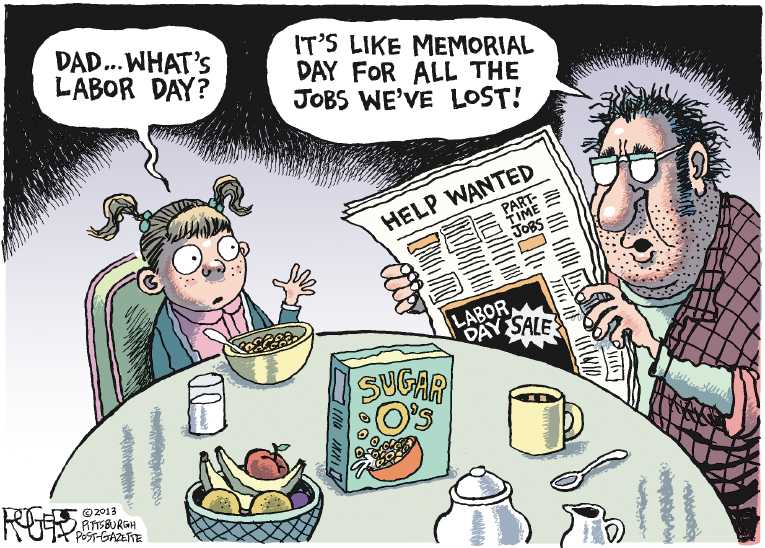 Political/Editorial Cartoon by Rob Rogers, The Pittsburgh Post-Gazette on Middle Class Stagnant