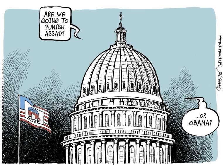 Political/Editorial Cartoon by Patrick Chappatte, International Herald Tribune on Obama Pleads for War