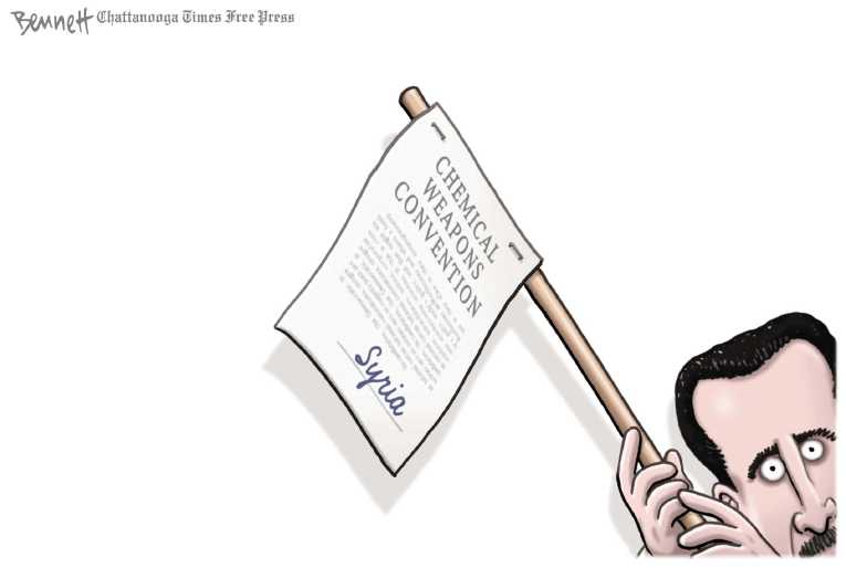 Political/Editorial Cartoon by Clay Bennett, Chattanooga Times Free Press on Obama Pleads for War