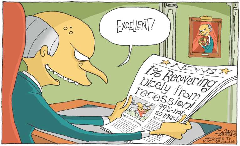 Political/Editorial Cartoon by Signe Wilkinson, Philadelphia Daily News on Economic Recovery Strong for Some