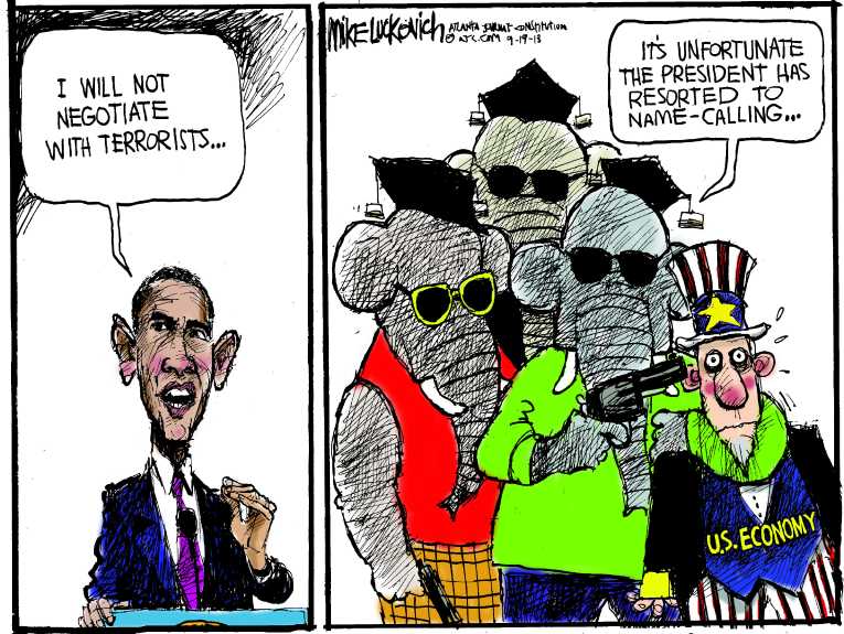 Political/Editorial Cartoon by Mike Luckovich, Atlanta Journal-Constitution on Government Shutdown Looming
