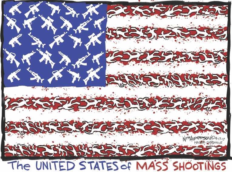 Political/Editorial Cartoon by Nick Anderson, Houston Chronicle on Madman Kills a Dozen